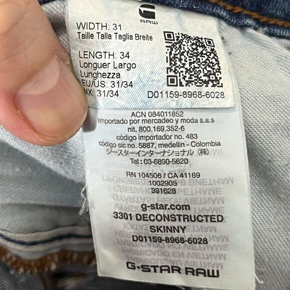 G-Star RAW Skinny 3301 Deconstructed Jeans Men’s Size 31 Medium Blue Denim - Picture 8 of 10